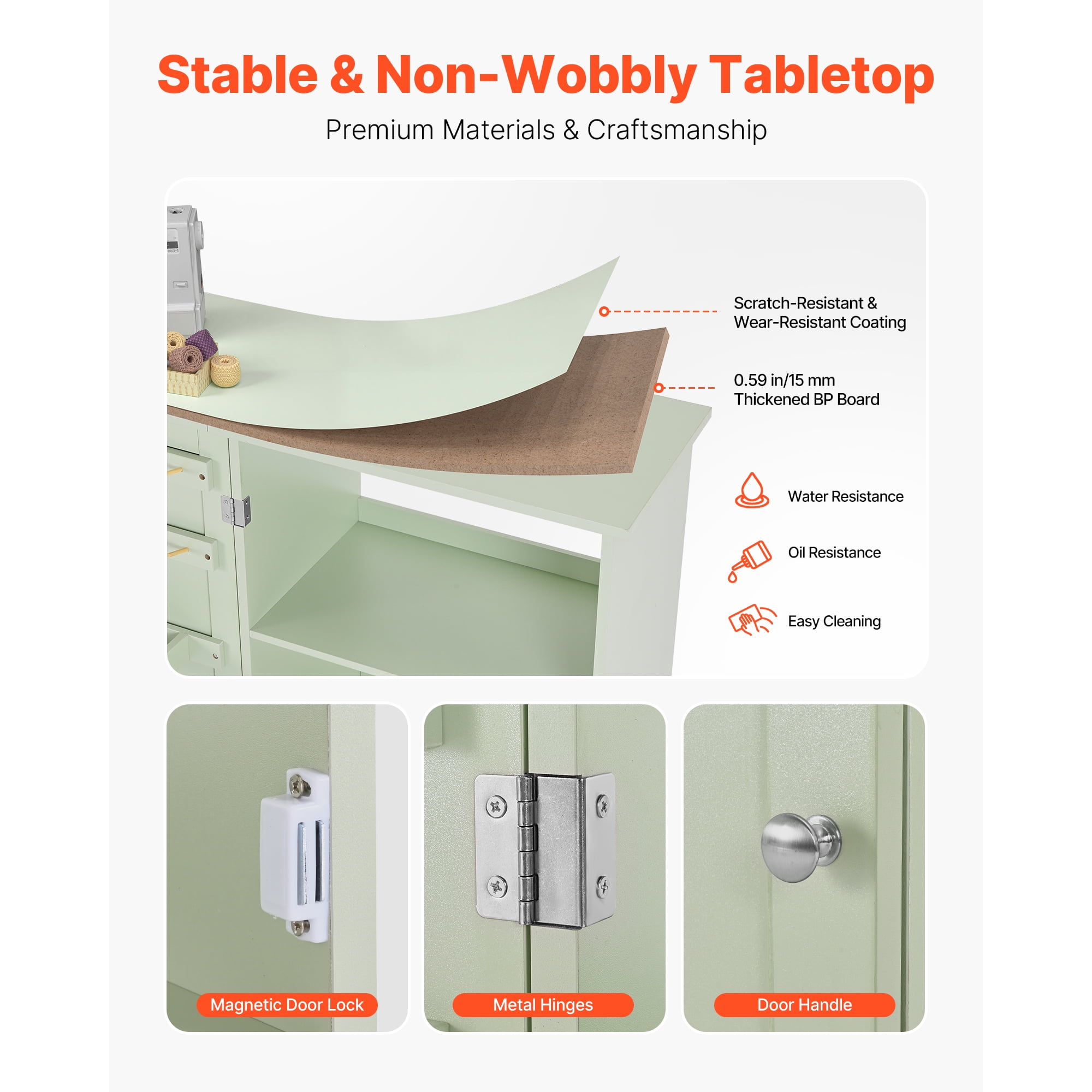 KFFKFF Folding Sewing Table with Compact Design, Sewing Table, Particleboard, 46.06×15.75×31.02 in, Light Green