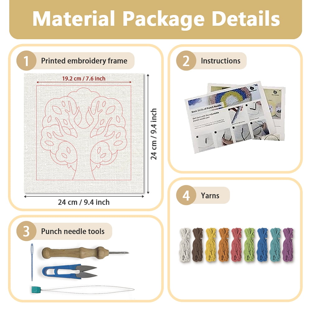 Polyester Cotton Punch Needle 4Folded Yarns Embroidery Kits Included Threader Cotton Thread Punch Needle Thread Clips 3.5MM Wooden Needle Tree