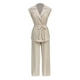 thumbnail image 5 of Women Fashion Solid Casual Suit Sleeveless Lac Up Cardigan High Waist Pants Suit Pant Suits plus Size Jumpsuit for Women Dresses for Grandmother of The Bride Snow Bib Womens Suite 269 Striped Trouser, 5 of 5