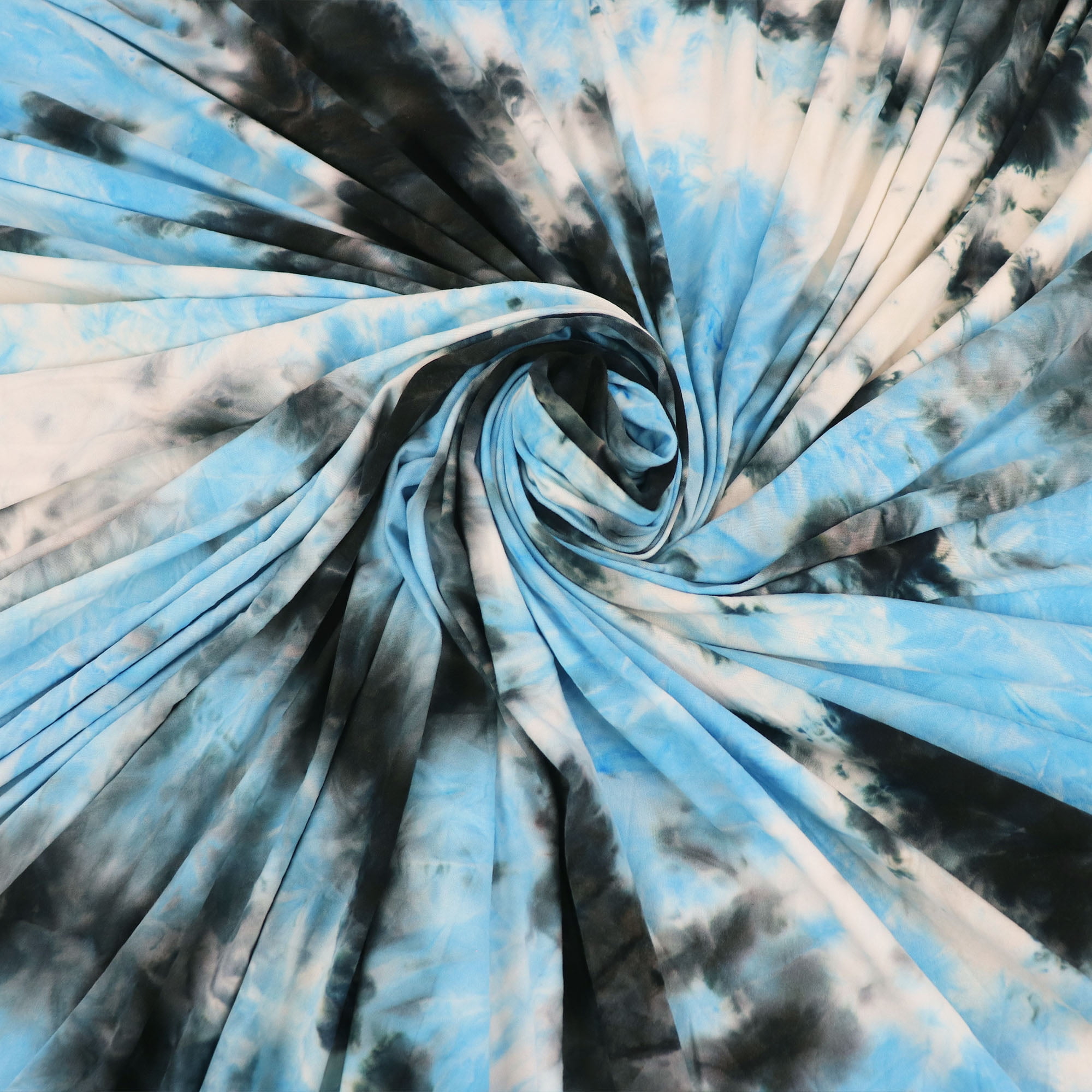 Romex Textiles Polyester Spandex TieDye Knit Fabric Aqua/Black/White