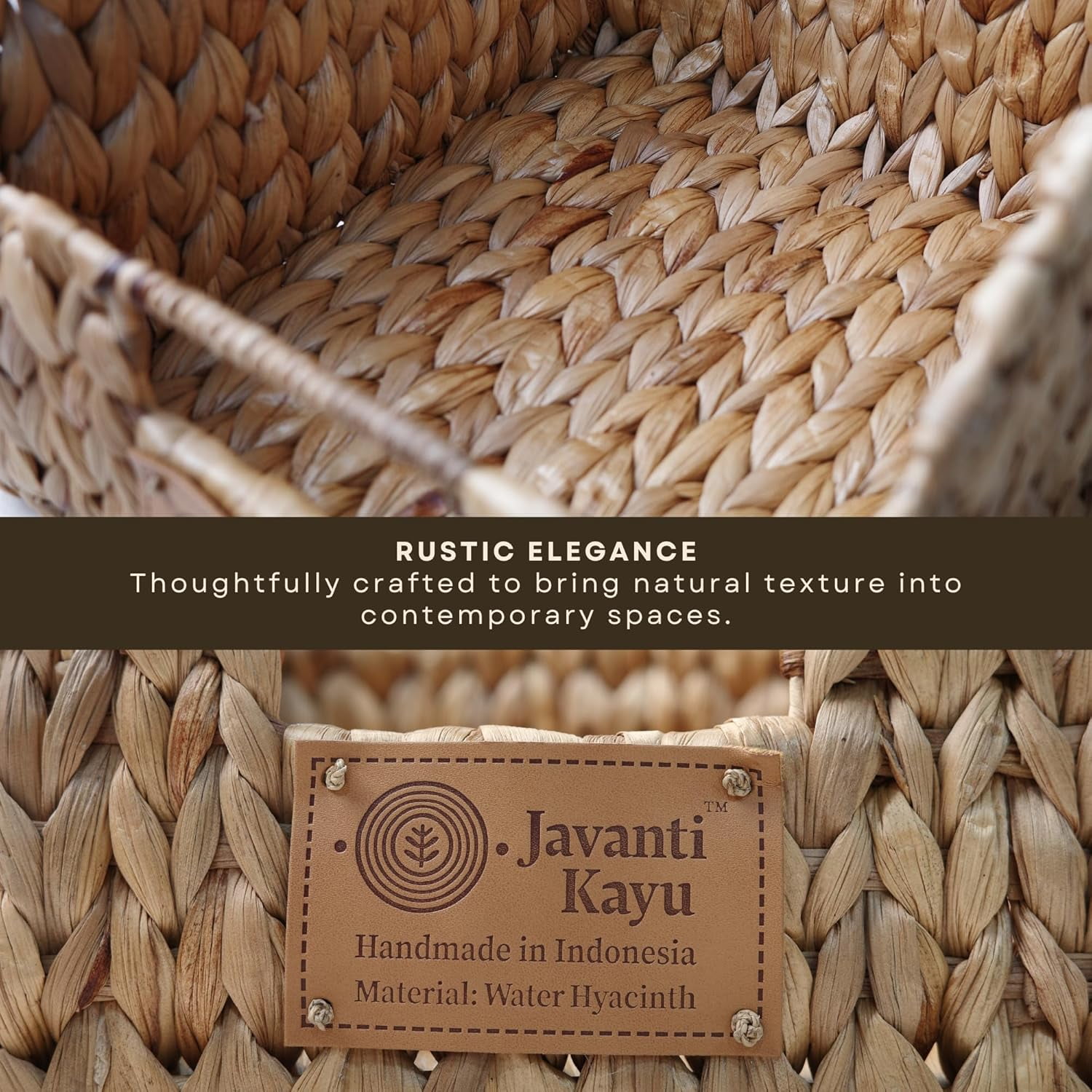 JAVANTI KAYU - Handmade Water Hyacinth Wicker Pantry Organizer Bin – Slanted Front Storage Basket for Kitchen, Shelves, Closet, Food & Snack – Natural, Durable, Decorative (1, 10" x 9" x 8")