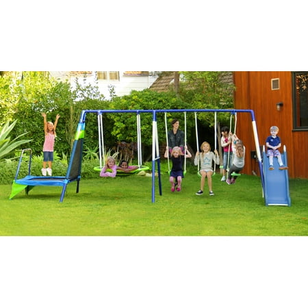 Sportspower Mountain View Metal Swing Set with Slide and Trampoline