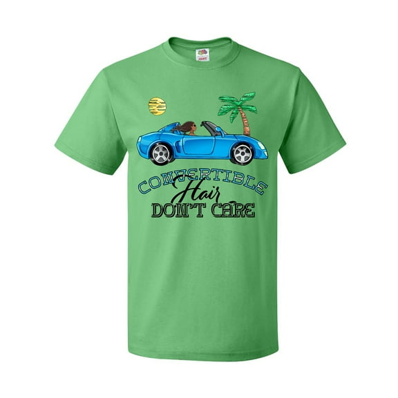 Inktastic Convertible Hair Don't Care with Black Hair and Blue Car T-Shirt