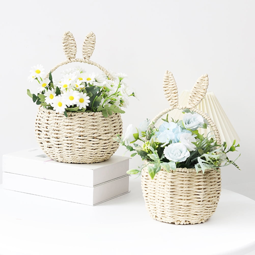 SEWCHICS Adorable Bunny Flower Basket Beige 1Set Perfect For Easter Egg Collecting