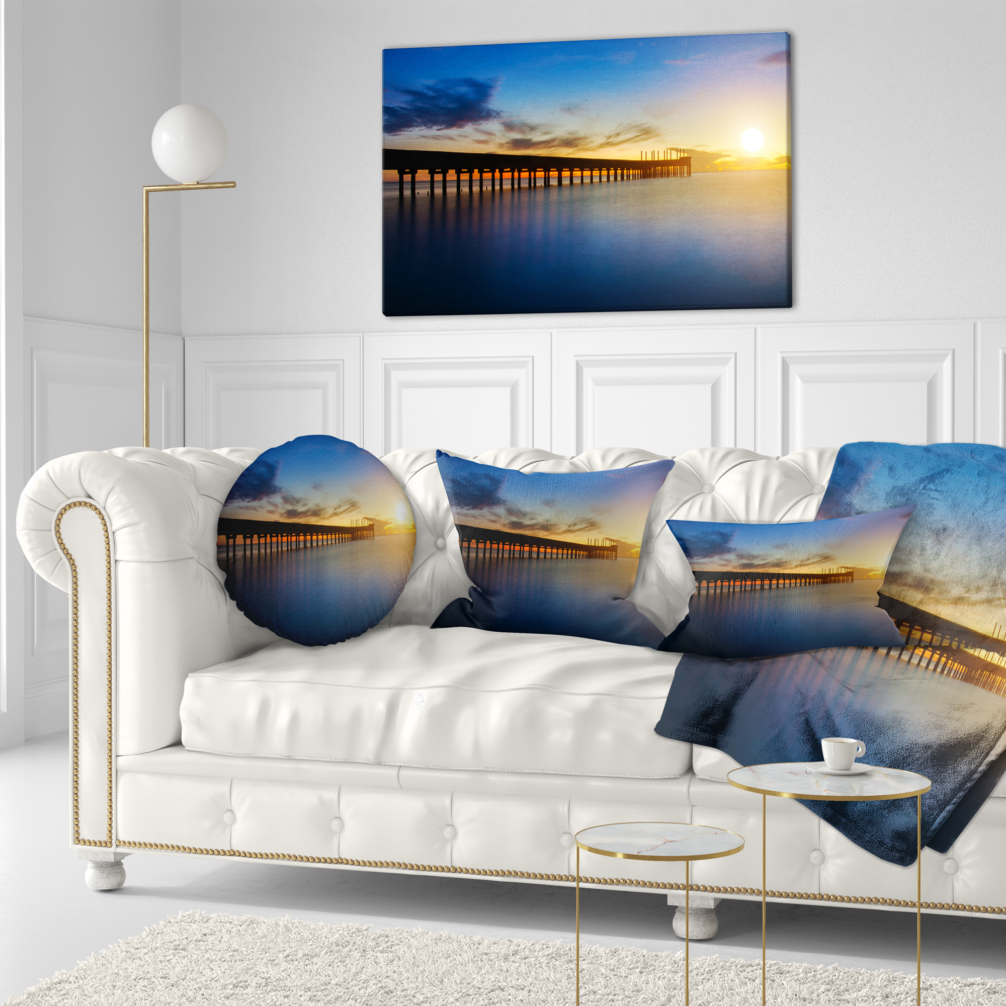 Designart Abandoned Piers in the Sea - Seascape Throw Pillow - 12x20