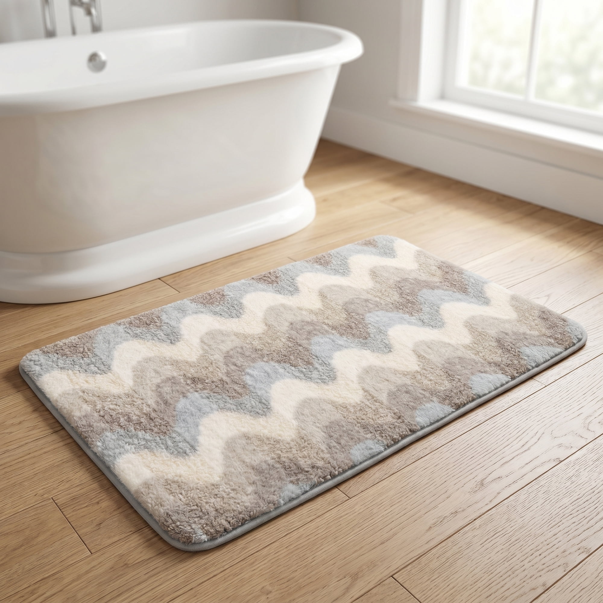 Unique Bargains Absorbent Non-Slip Machine Washable Geometric Bath Mat Blue Gray 32" x 20"