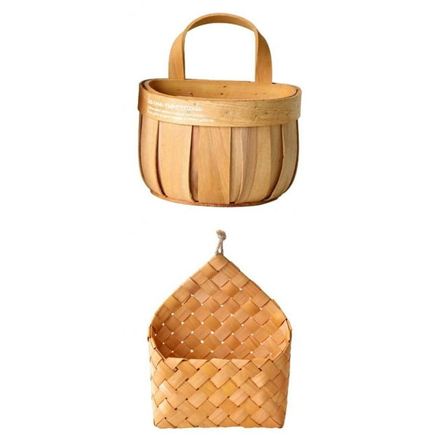 Cesta de almacenamiento de mimbre,Cesta de almacenamiento tejida de ratán de mimbre hecha a mano,Florero de arreglo floral para colgar en la pared del jardín,Cesto de ropa con asas Cubo de
