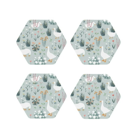 

Fuzoiu Goose and Doodle Flowers Print Leather Coasters Set Drink Coasters Set of 4 for Tabletop Protection Durable PVC Coasters Home Décor and Housewarming Gift-Hexagon