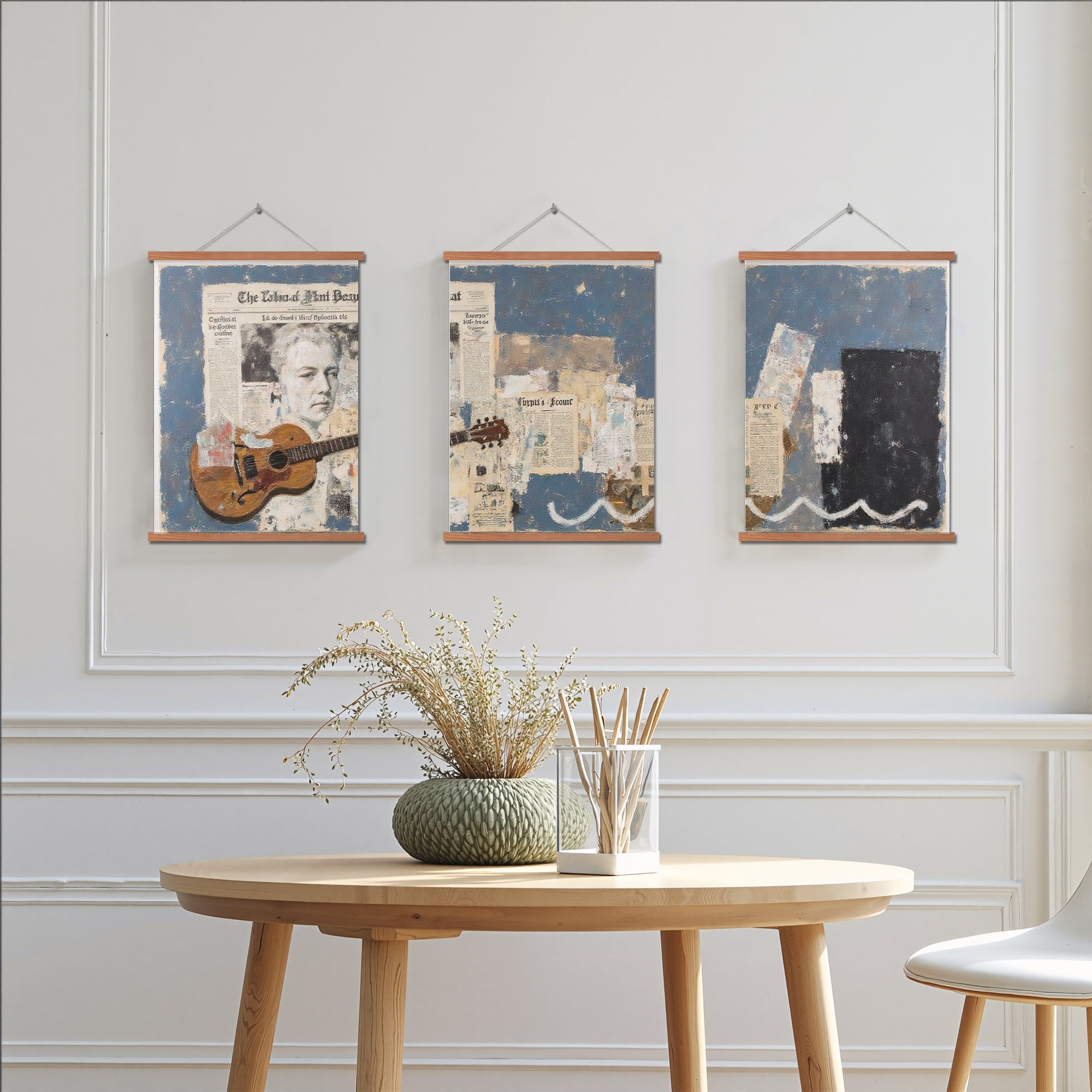 MAYEERTY Modern Abstract Wall Art Painting, Living Room Decor, Brown Hanging Rod Frame, 15.7"x11.8"