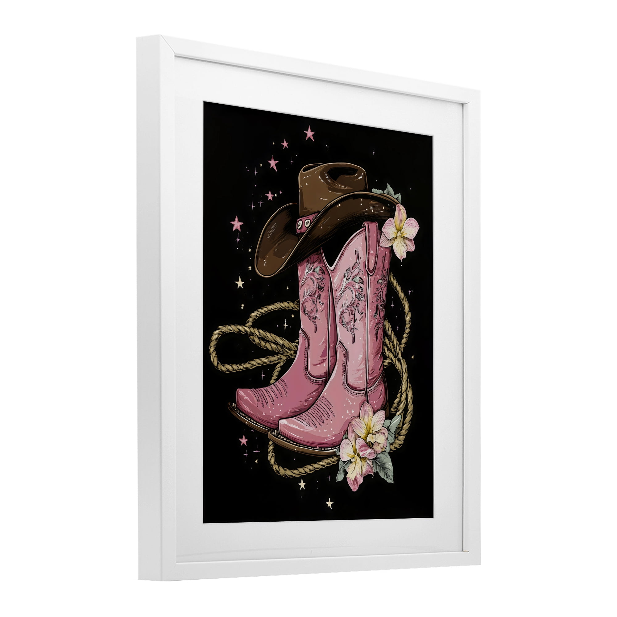 Stupell Industries Western Chic Pink Boots White Framed Print Under Glass, design by Creative Studio
