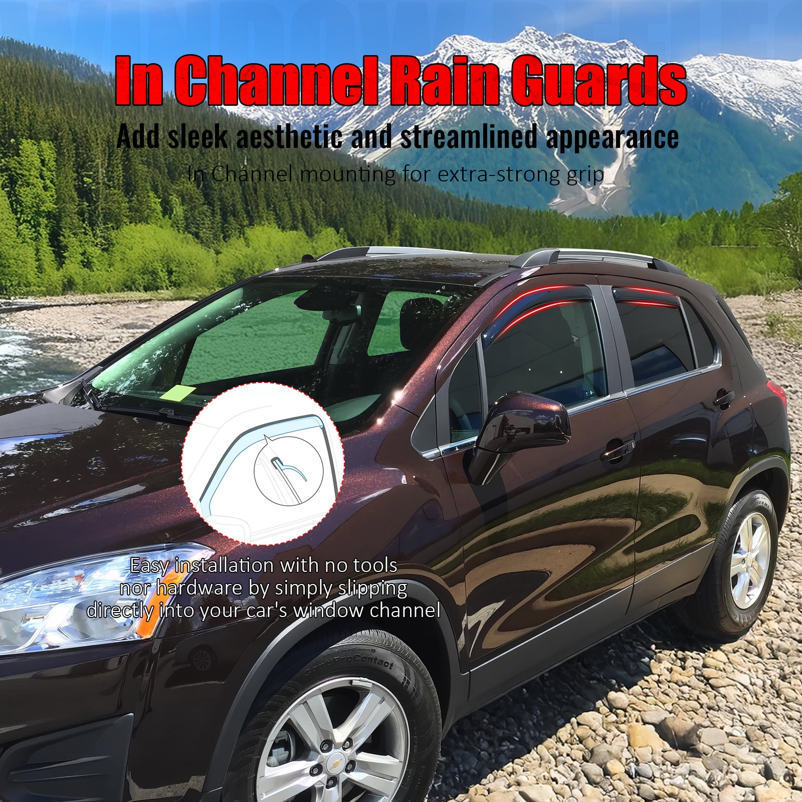 Ikon Motorsports In-Channel Window Visors Fits 2013-2022 Buick Encore 2015-2022 Chevy Trax, Slim Style Rain Vent Guard Deflectors, Acrylic Smoke 4PCS