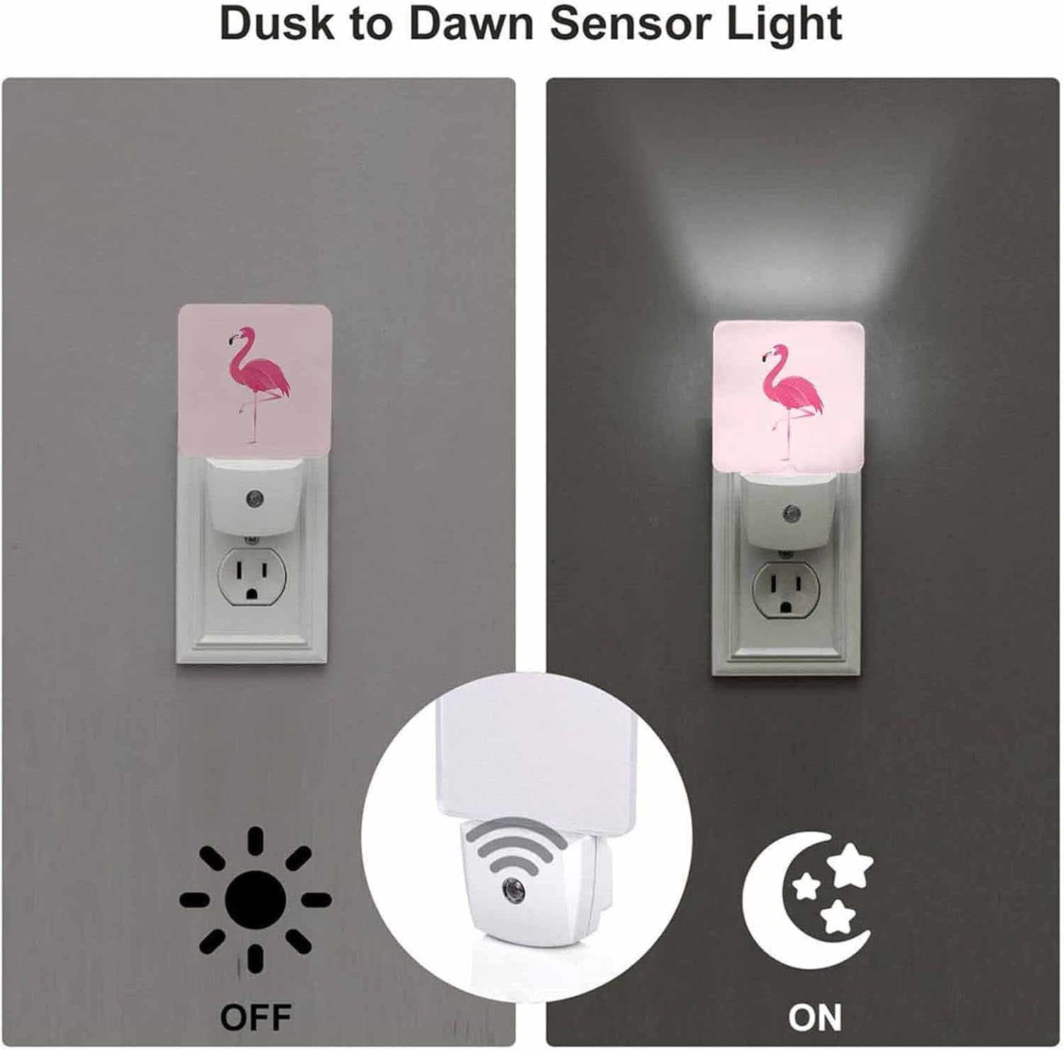 RGHJAR-LED Night Light,Romantic Pink Flamingo LED Night Light Plug into Wall with Dusk to Dawn Light Sensor White Energy Efficient Nightlight for Bedroom Bathroom Hallway Living Room Kitchen