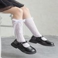 thumbnail image 2 of JUNWELL 1pair Girls‘ Lace Bowknot Heart Pattern Mid-Calf Mesh Socks  Suitable For Daily Wear, 2 of 6