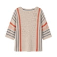thumbnail image 4 of Htigea Womens Crewneck 3/4 Sleeve Sweaters Knitted Striped Pullover Tops Lightweight Soft Comfy Short Sweater Khaki S, 4 of 6