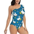 thumbnail image 3 of Haiem Cartoon Goose Women's One Piece Swimsuits Tummy Control One Shoulder Bathing Suits Ruffle Swimwear-XX-Large, 3 of 8