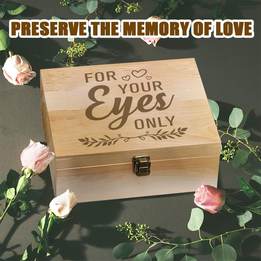 1 Pc Wooden Memory Keepsake Box For Your Eyes Only Memory Box with Hinged Lids Boudoir Photo Boxes for Office or Home Storage Keepsake Chest for Anniversary Wedding Memory Valentines Day DIYDIY