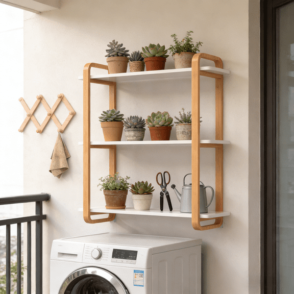 Facilehome Wall Mount Storage Shelves Organizer Adjustable 3 Tiers, Wood Hanging Shelves Display Bookshelves for Living