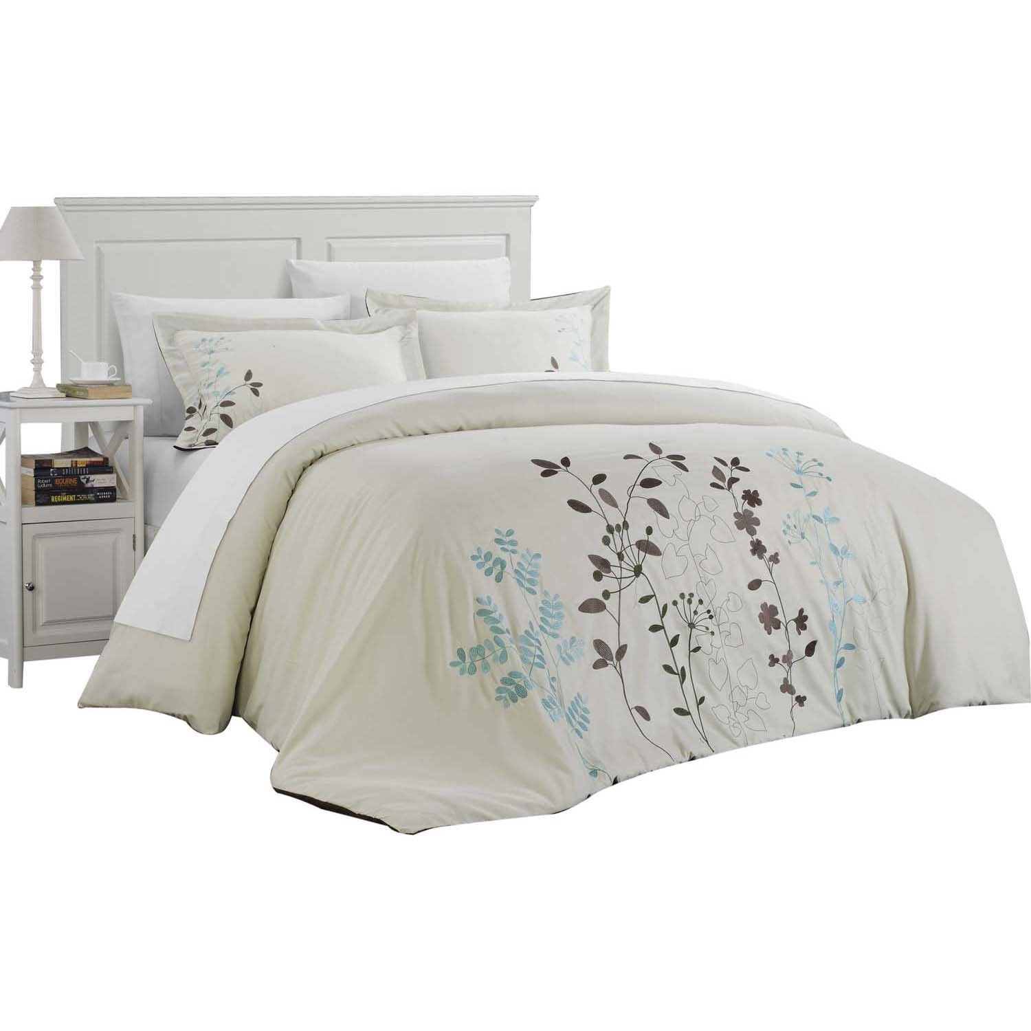 Kathy Kaylee Floral Embroidered 7 Piece Duvet Cover Set Beige