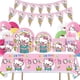 thumbnail image 3 of Juego de decoraciones para fiesta de cumpleaños de Hello Kitty para niños y niñas, vajilla desechable de dibujos animados, vaso, plato y servilleta de paja de suministros de baño para bebé, 3 of 4
