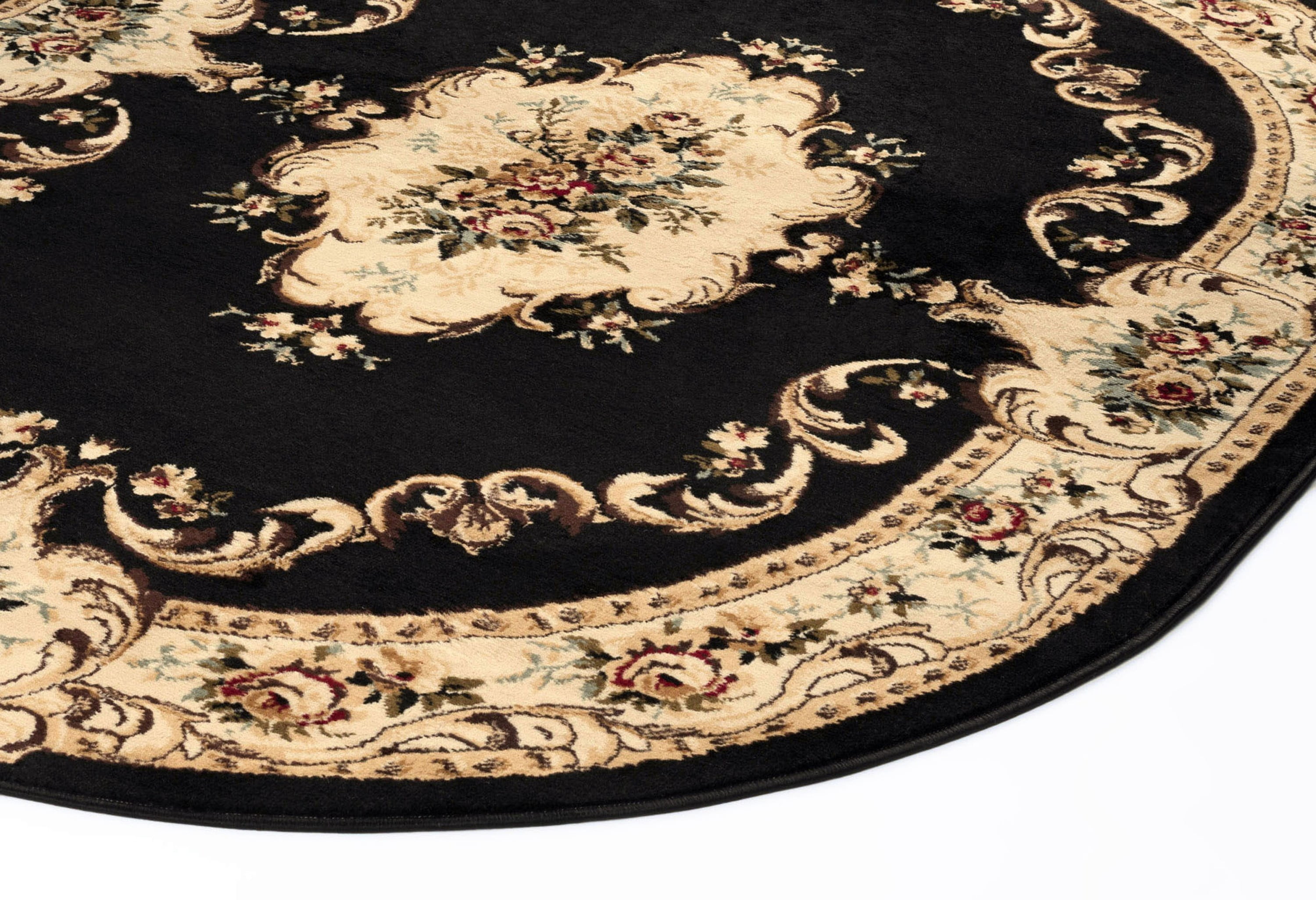 Traditional Area Rug (5'3'' x 7'3'' Oval) Floral Black, Beige Living Room Easy to Clean
