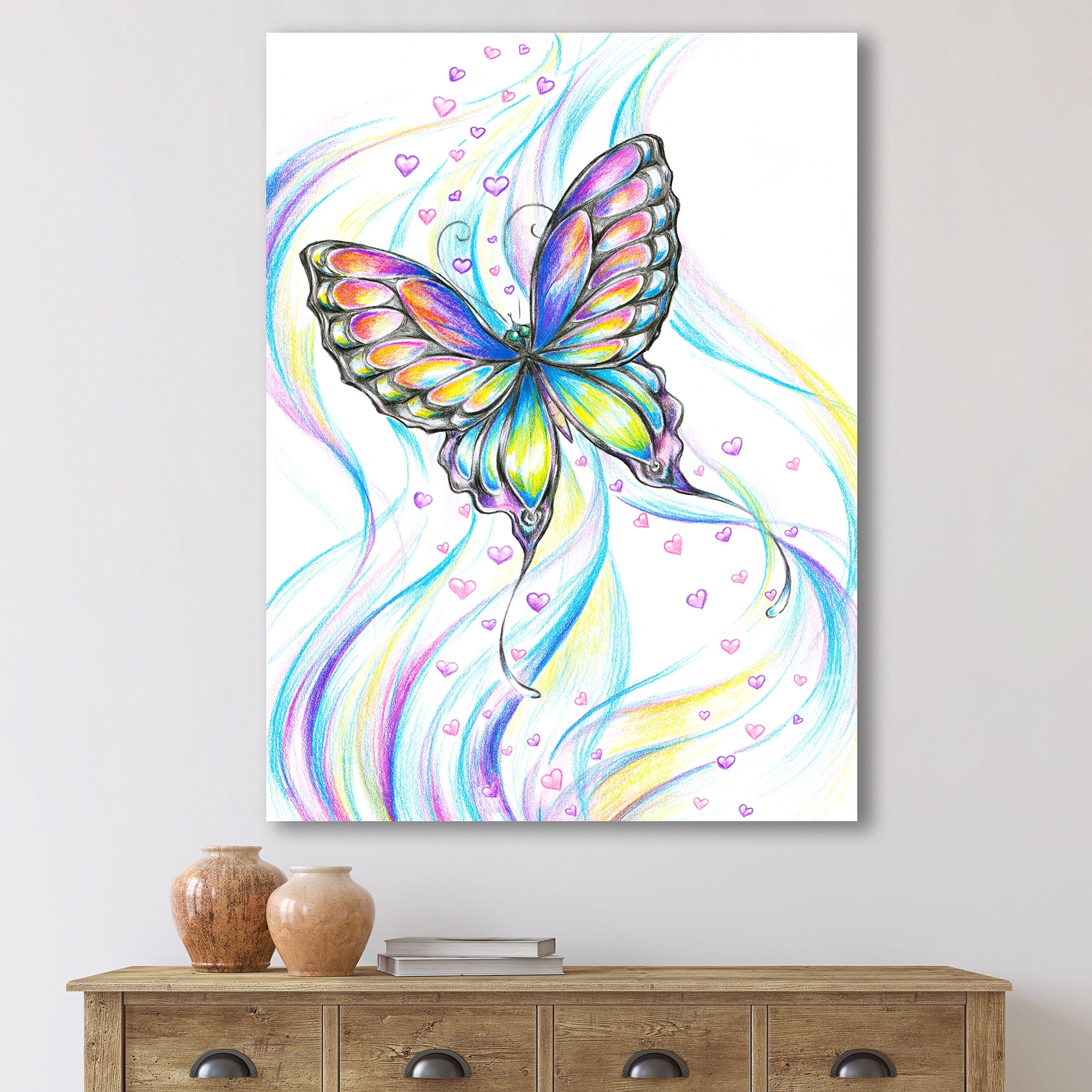 Designart ' Iridiscent Colorful Butterfly ' Traditional Canvas Wall Art Print