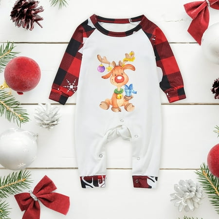 

Judty Baby Sleepwear For Christmas Family Matching Pajamas Cute Big Headed Deer Print Pjs Plaid Long Sleeve Tops And Pants Soft Casusal Holiday Sleepwear