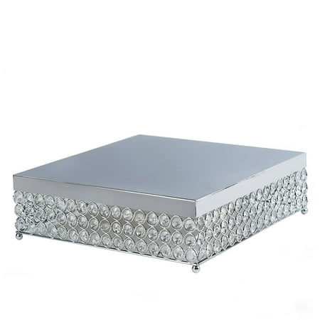 BalsaCircle 14" wide Crystal Beaded Square Metal Cake Stand