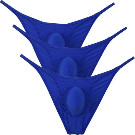Botmois 3Pack Men s Solid Briefs Spandex Mini Bottoms Tangas Underwear Breathable Bathing Bikini G-String Lingerie Panties 3 Blue XL