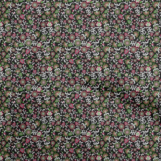 oneOone Polyester Spandex Black Fabric Asian Suzani Sewing Craft Projects Fabric Prints By Yard 56 Inch Wide