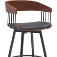 thumbnail image 5 of Athena 27" Seat Height Mid Century Modern Swivel Walnut Wood Bar Stool for Kitchen Island Counter in Black Faux Leather with Black Metal, 5 of 11