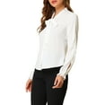 thumbnail image 4 of INSPIRE CHIC Women's Elegant Bow Tie Neck Blouse Long Sleeve Work Chiffon Shirt XS White, 4 of 8