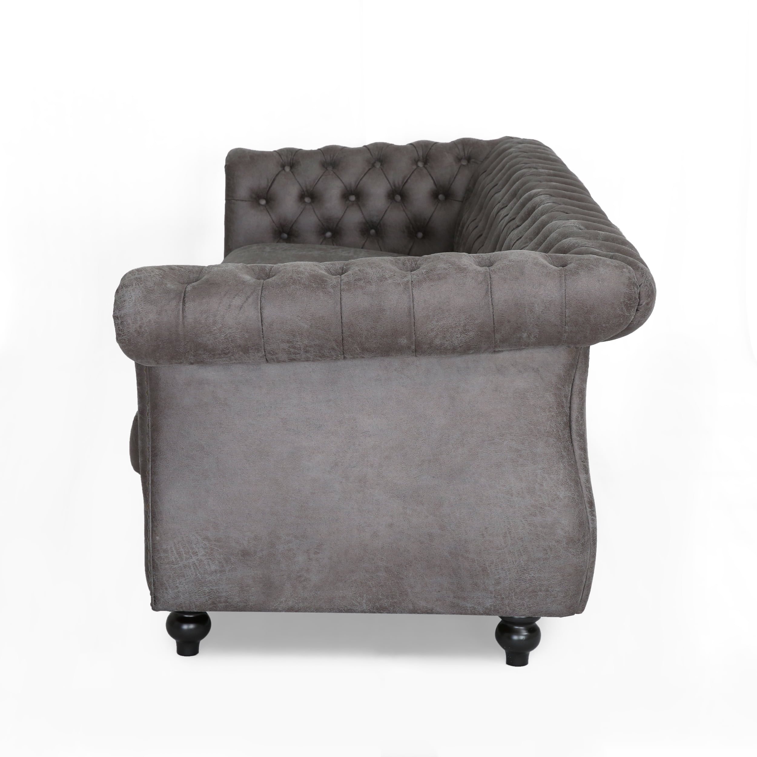 Noble House Aaniya Tufted Microfiber Sofa, Slate, Dark Brown