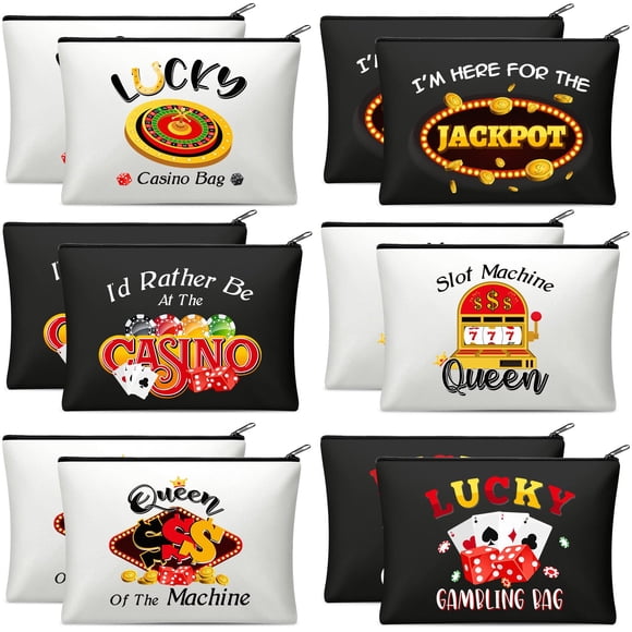 Set de bolsas de maquillaje Reginary Casino Dice Poker Chips x12 para mujer