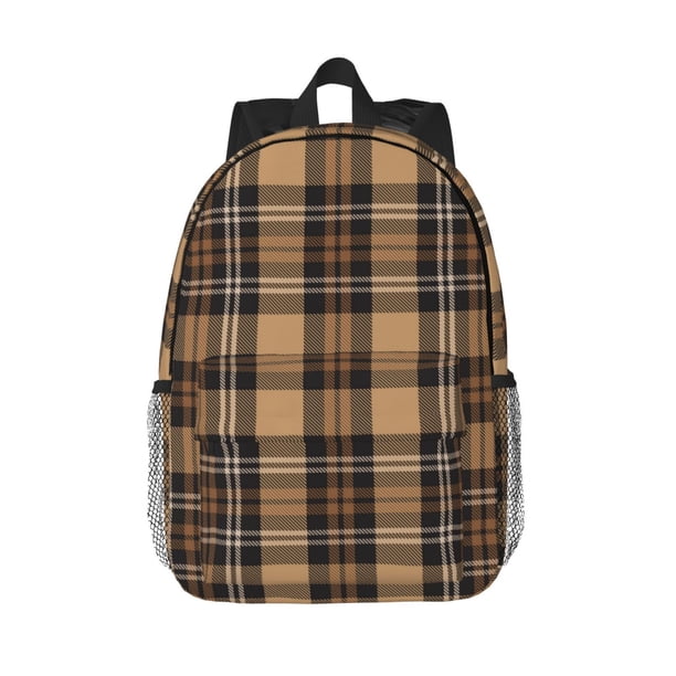 Easygdp khaki coffee plaid Mochila Ligera de 15 Pulgadas para Estudiantes, Mochila Cómoda para la Escuela y Viajes, Correas Ajustables