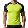 thumbnail image 2 of WTOBBY Men's Colorblock Raglan Short Sleeve Sports T-Shirt Athletic Fit, Breathable Fabric, Comfortable for Training, Gym, Running, and Casual Sportswear,Yellow M, 2 of 6