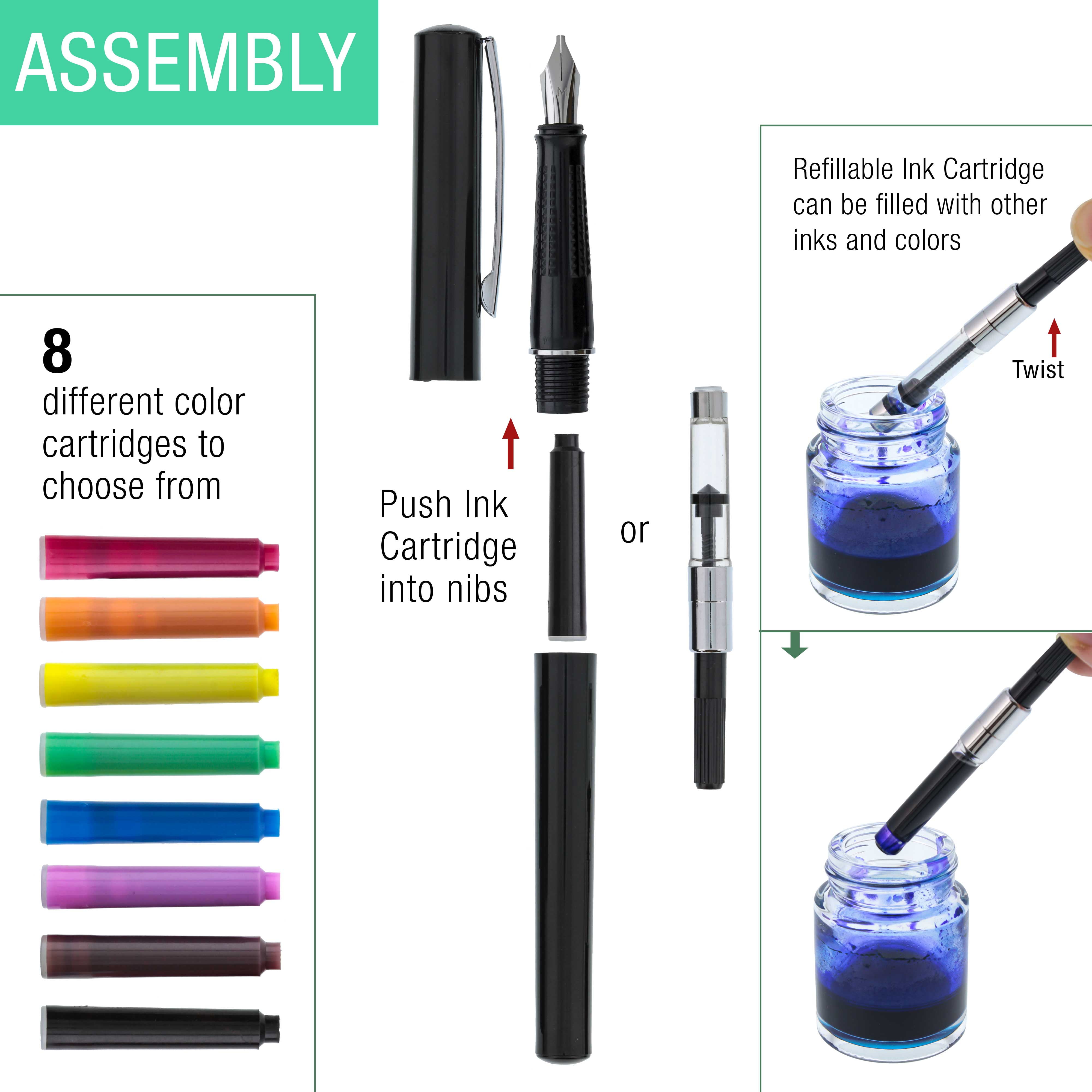 U.S. Art Supply 35-Piece Calligraphy Pen Writing Set - 4 Calligraphy Pens, 5 Size Styles of Pen Nibs, 22 Ink Cartridges, Instructional Handbook, Practice Paper Pad - Kids, Students, Adults Starter Kit