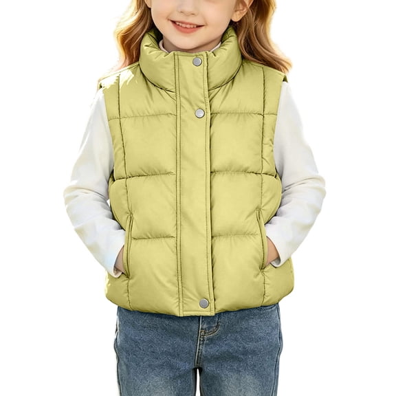 Acaics Toddler Little Girls Vests Warm Winter Jacket Warm Winter Jacket Lightweight Sleeveless Buttons Coat 18M-7Y