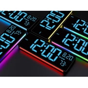 XREXS Digital Wall Clock Large Display, 16.5 LED Wall Clock with 6 Color Changes Night Lights, Auto DST, Count Up/Down Timer Clock with Remote Control for Living Room Bedroom Office Wall Decor
