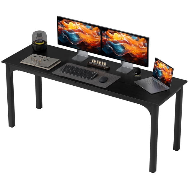 71" Distressed Black Computer Desk with Metal Legs | Industrial Wood Grain Office Desk for Home, Study & Dining | 23.6" W x 29.5" H