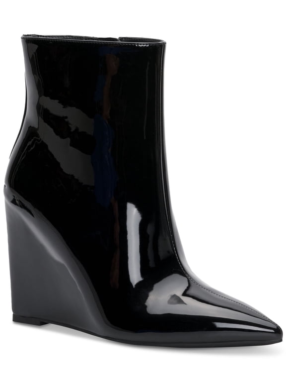 Womens Black Comfort Hidden Heel Azah Pointed Toe Wedge Zip-Up Booties 5.5 M