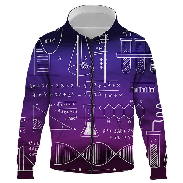 Sudadera con capucha y cremallera de fórmula matemática con impresión 3D para primavera y otoño, informal, de manga larga, de gran tamaño, para hombre