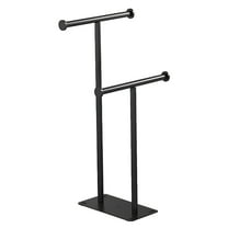 Black Matte Hand Towel Holder, Stainless Steel Standing Rack, Portable Double Rod Storage, No-Drill Installation, Hand Towel Holder Stand for Bathroom and Kitchen