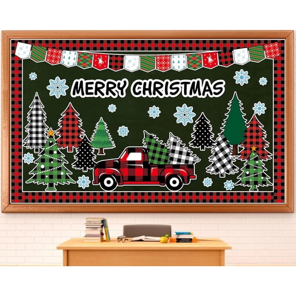 Bulletin Board Decoration Set Merry Paper Cutouts Blackboard Border Winter Holiday Classroom Decorations Christmas Tree for Xmas Holiday School Wall Door Decoration