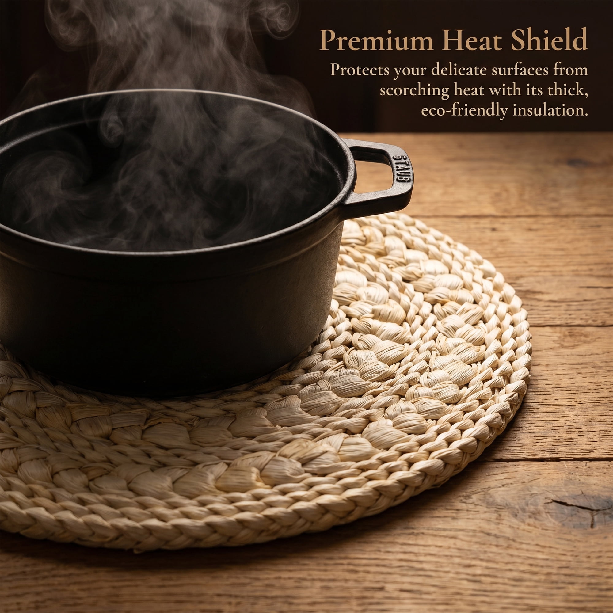 Unique Bargains 4Pcs Round Woven Dining Table Decor Placemats Beige 13.8x13.8in