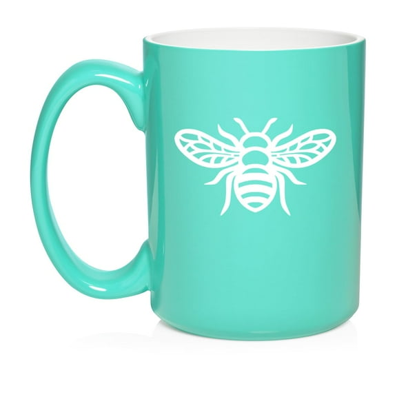 Honey Bee Ceramic Coffee Mug Tea Cup Gift for Her, Him, Friend, Coworker, Wife, Husband (15oz Teal)