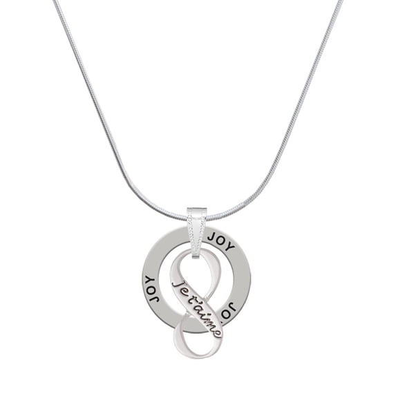 Delight Jewelry Silvertone Je T'aime Infinity Sign Joy Ring Charm Necklace, 18"