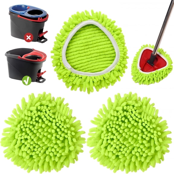 ACDANC 3 Pack Chenille Mop Head Replacements: Compatible with Spin Mop System-Microfiber Spin Mop Refill Accessories-Reusable for Floor Cleaning Green
