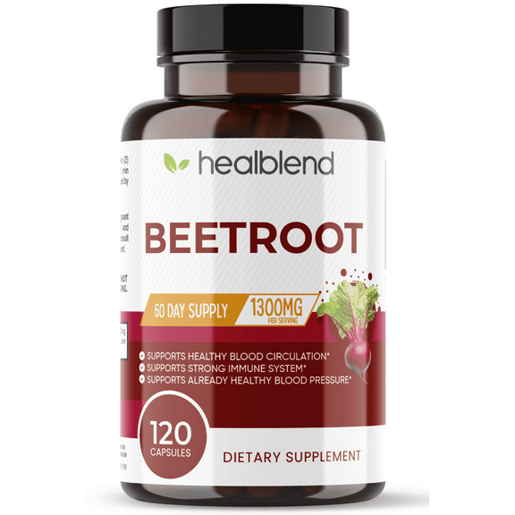 Healbend Organic Beet Root Capsules 1300mg - Nitric Oxide Booster Beets Support Healthy Blood Pressure, Heart Health, Circulation Superfood - 120 Count