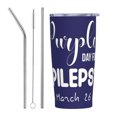 thumbnail image 1 of Vaso de acero inoxidable con tapa y lazo morado para el mes de concientización sobre la epilepsia, taza térmica portátil de 20 oz, 1 of 7