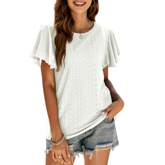 Purcoar Womens Ruffle Blouses Summer Shirts Short Sleeve Knit Tops